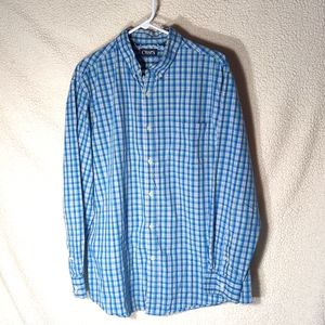 Mens XL Chaps casual button down shirt with dark/ light blue/yellow checkered